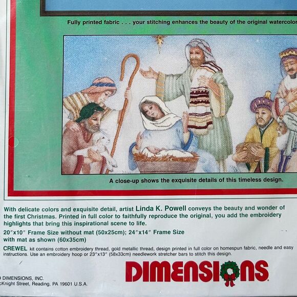 Dimensions Holy Nativity Christmas Crewel Kit Embroidery on Fully Printed Fabric - Picture 3 of 4